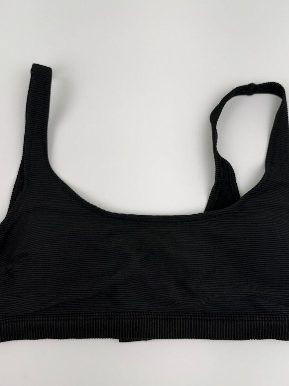 Athleta Women's Black Ribbed Swim Crop Top Bikini Bra Size L Flawed